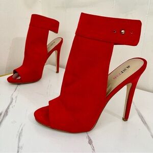 JUSTFAB Emerva Women's Red Peep-Toe Ankle Strap Stiletto Heels 7.5 PartyCocktail